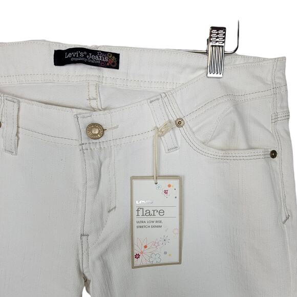 LEVI'S White Flare Ultra Low Rise Stretch Denim Jeans - Size 15 Medium - Picture 4 of 9